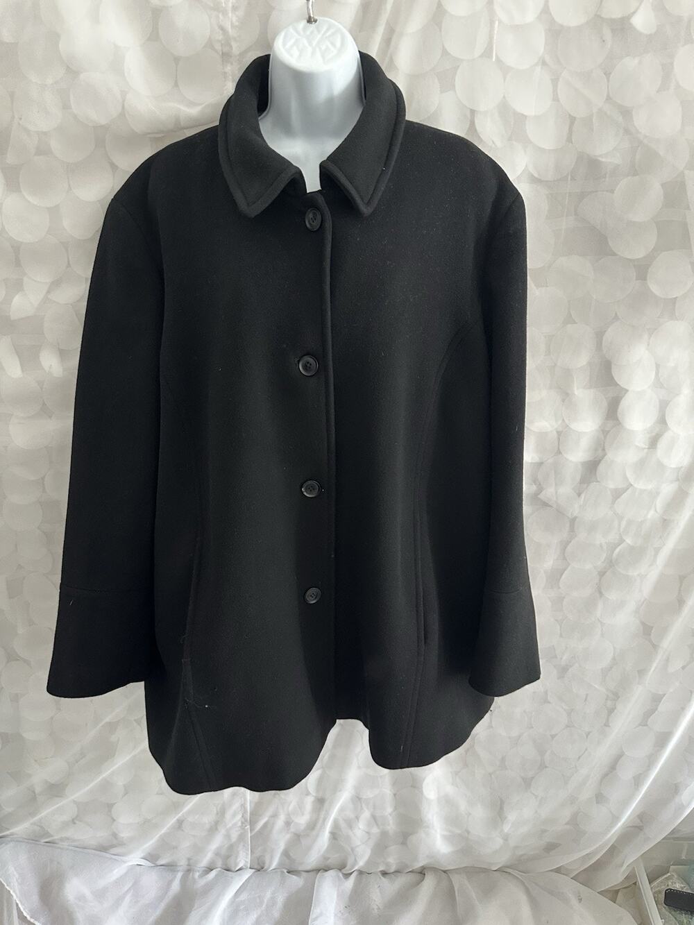 100% Wool Womens 3 X Black Classic Pea Coat Walking Calvin Klein Casual